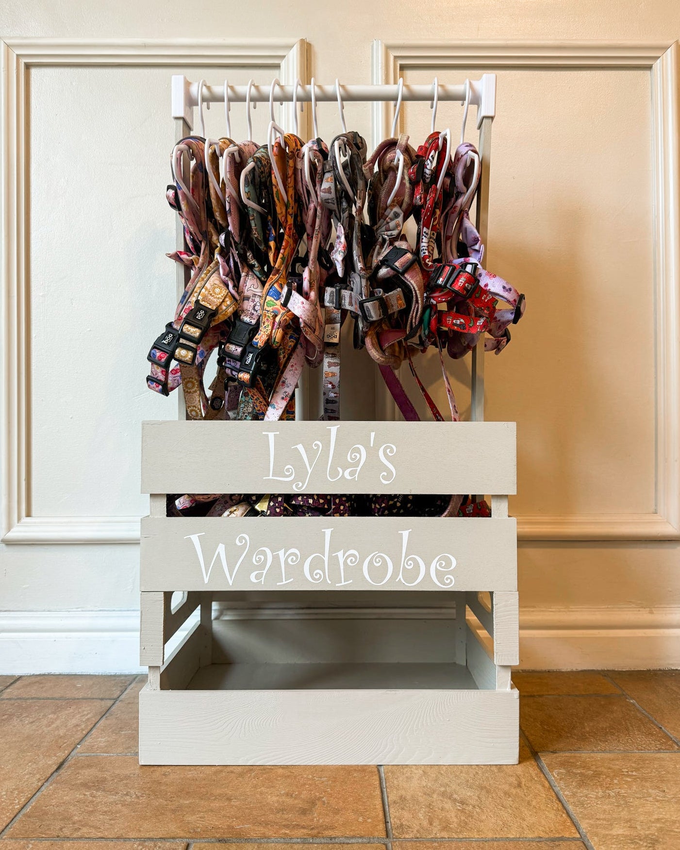 Beige wooden Pawdrobe with expansion kit from Canine Cloakroom collection. 