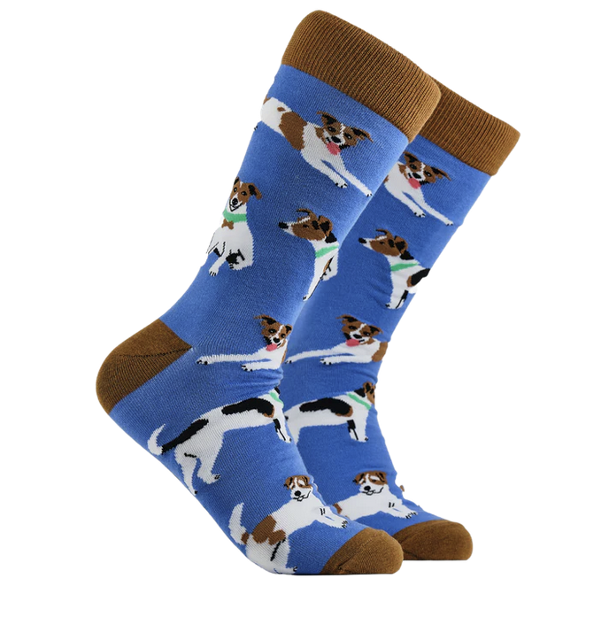 Jack Russell Socks in blue and brown